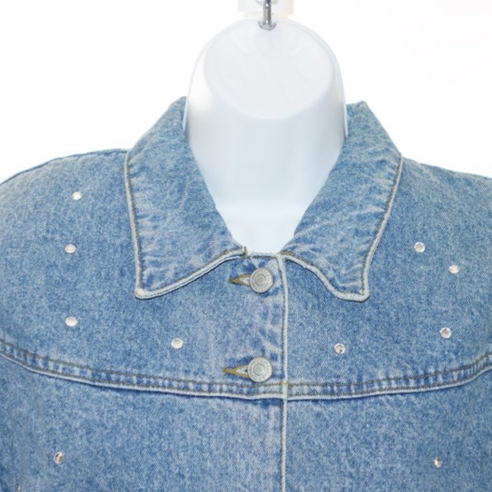Retro Jordache Cropped Jean Jacket Rhinestones - Picture 2 of 8